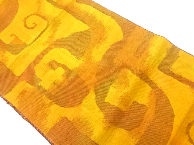 手織り紬抽象唐草模様織出し名古屋帯